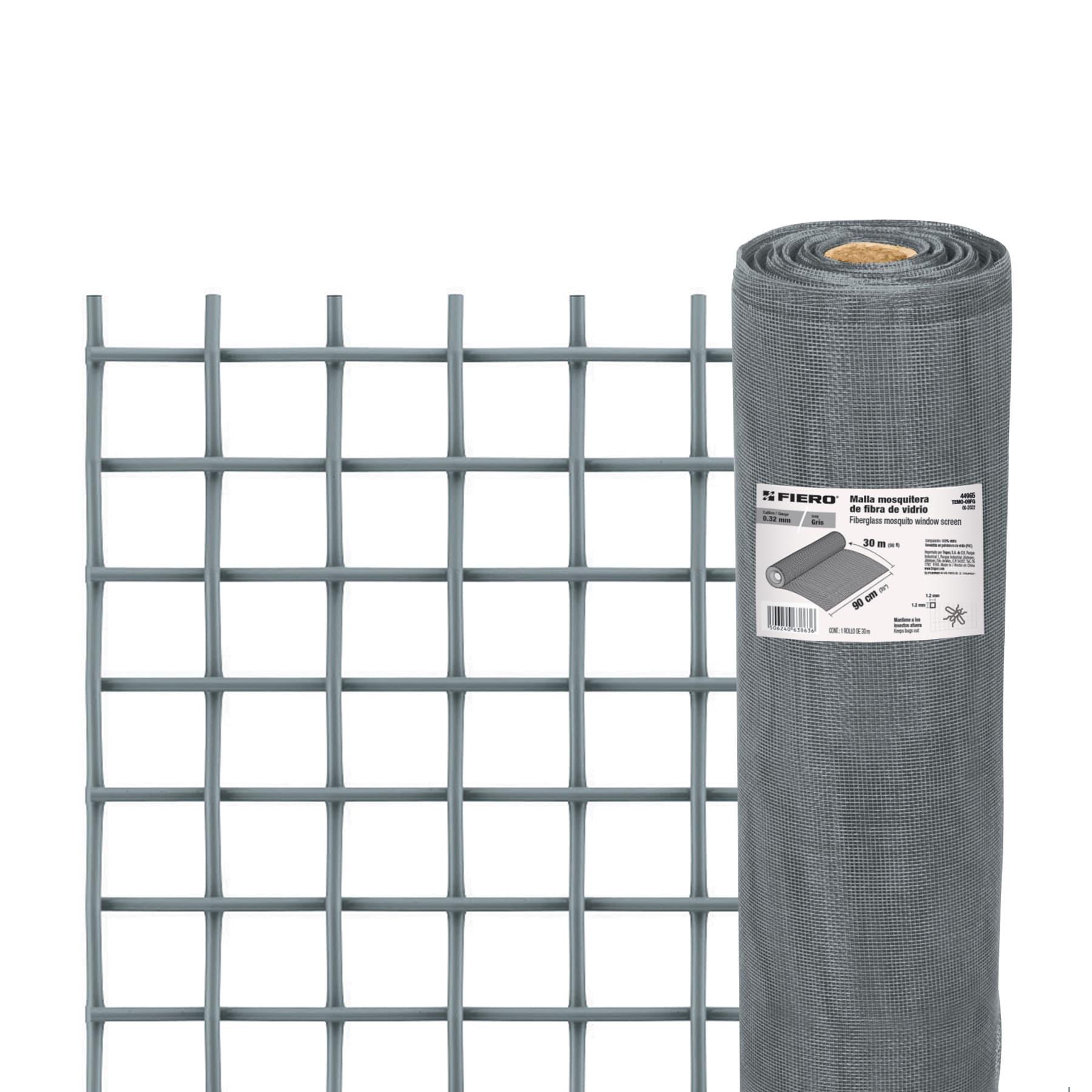 ROLLO DE 30 M X 0.9 M MALLA MOSQUITERA FIBRA DE VIDRIO GRIS
