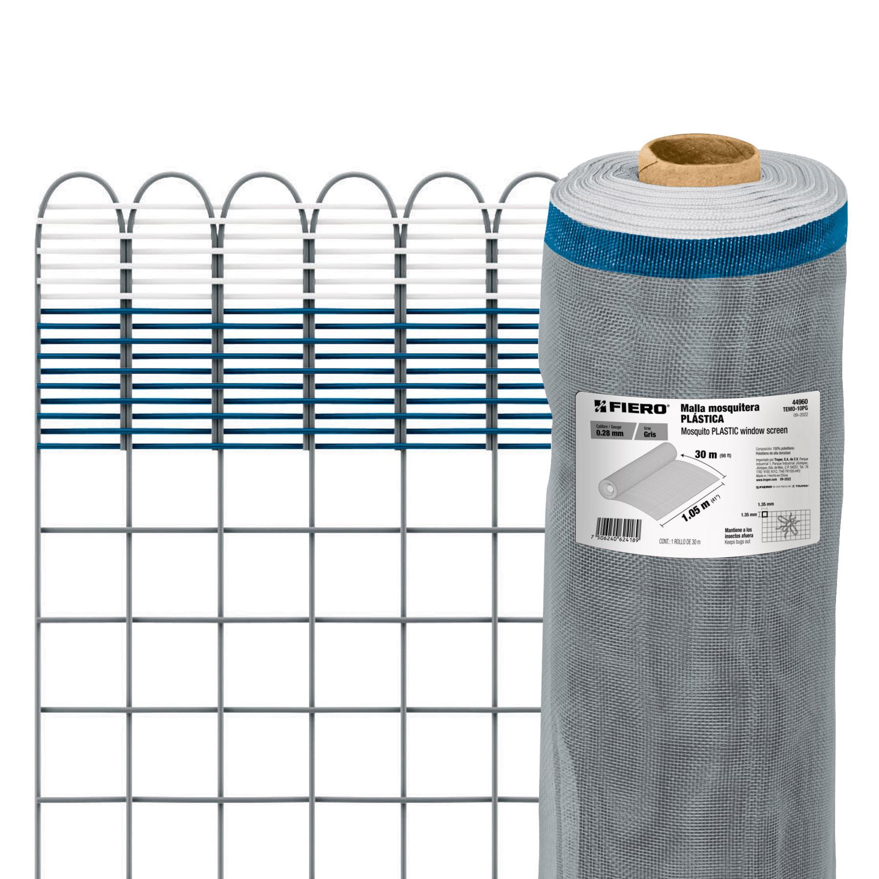 ROLLO DE 30 M X 1.05 M DE MALLA MOSQUITERA PLÁSTICA GRIS