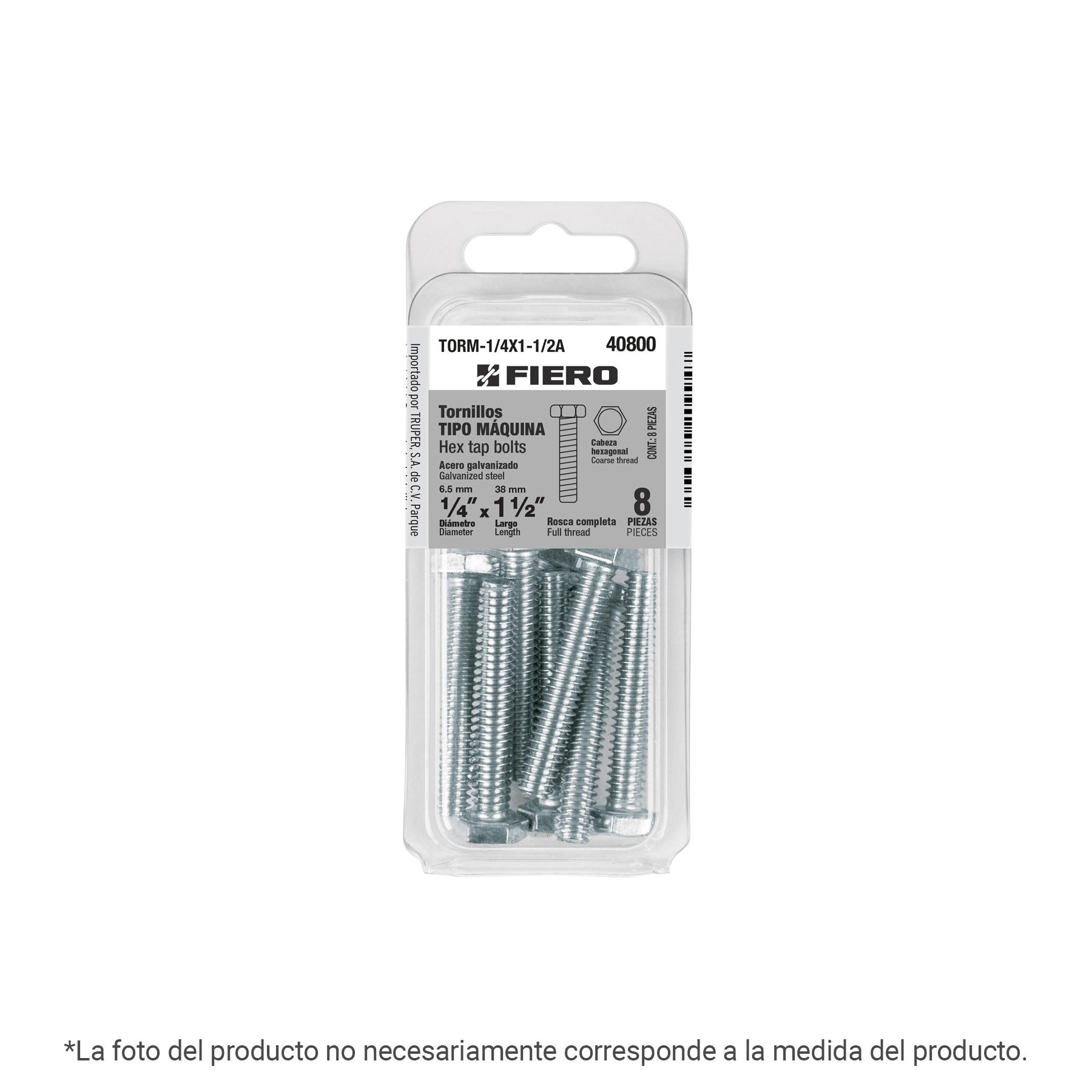 "BLÍSTER CON 4 TORNILLOS 3/8"" X 1-1/2"" TIPO MÁQUINA, FIERO"