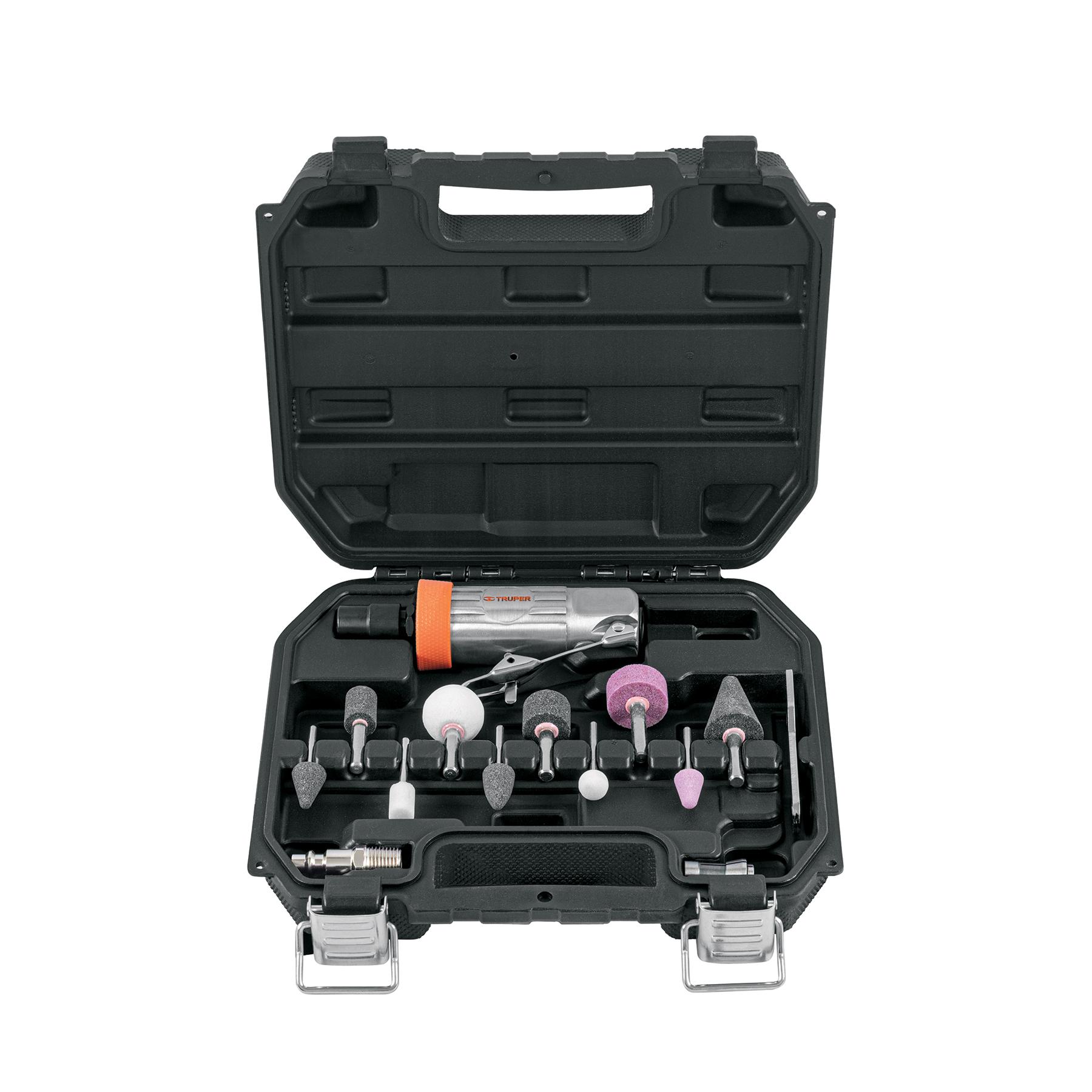 "KIT DE MINI ESMERILADORA 1/4"" CON ESTUCHE PLÁSTICO, TRUPER"