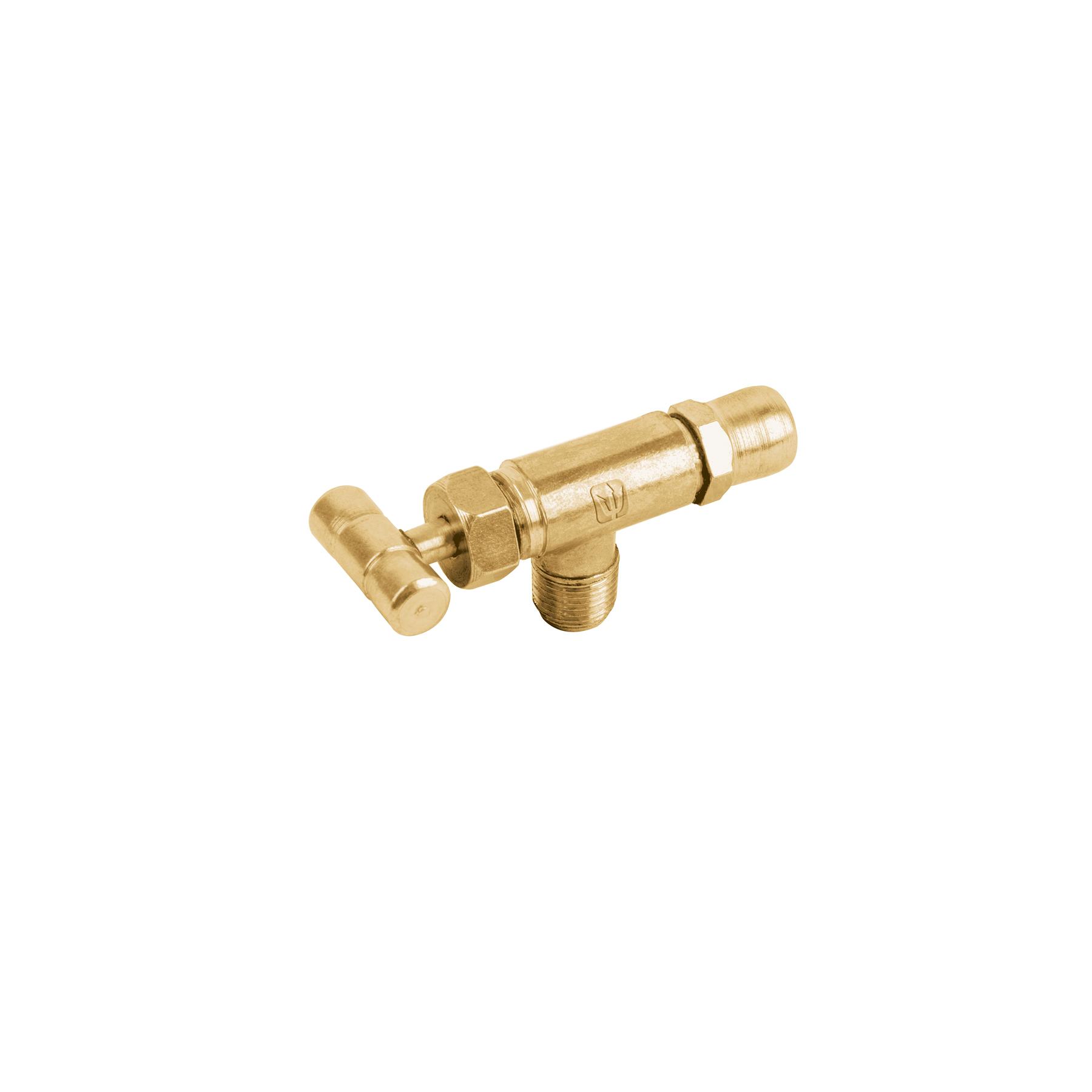 VÁLVULA HORIZONTAL DE LATÓN 1/8' PARA GAS LP, CON MANERAL