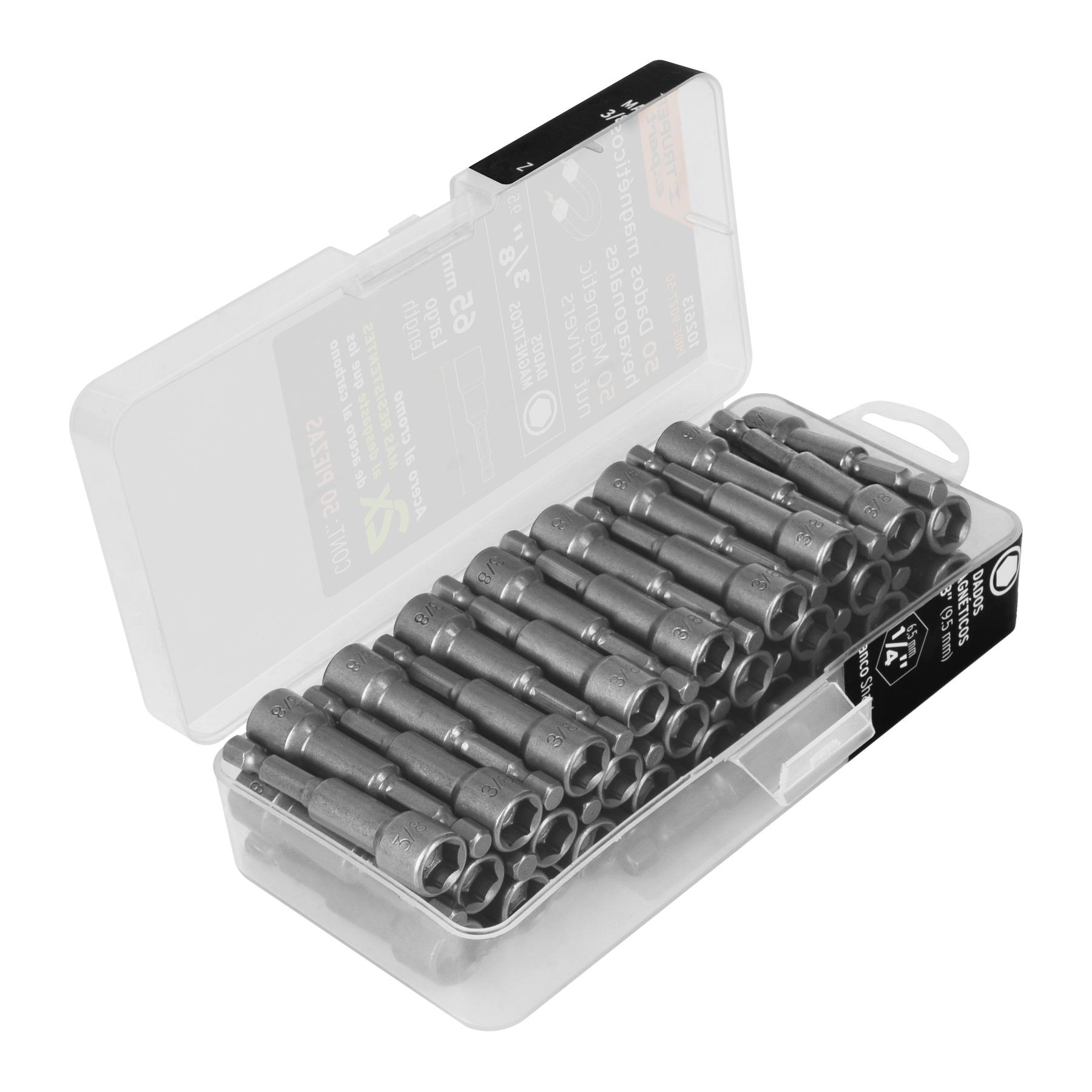 "ESTUCHE CON 50 DADOS MAGNÉTICOS DE 3/8"" LARGO 2-1/2"", EXPERT"